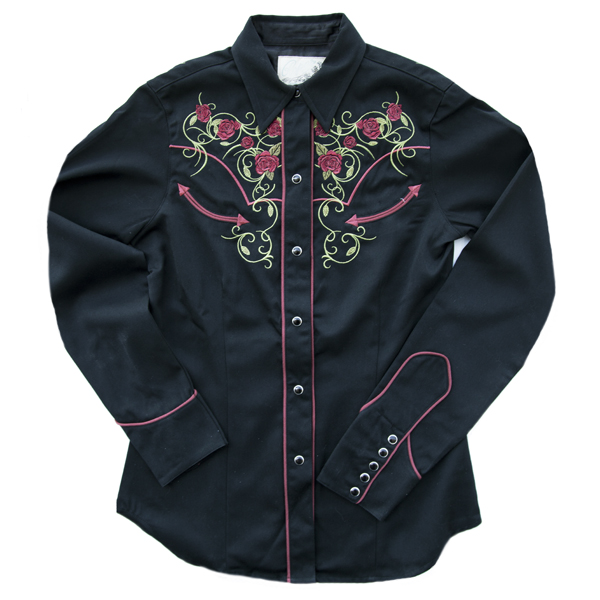 刺繍 ウエスタン シャツ ブラック・ローズ(長袖)/Long Sleeve Western Shirt(Womens