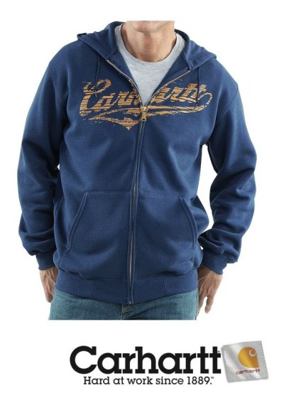 画像1: カーハート Carhartt ロゴ スエットパーカ（ネイビー）M/Carhartt Hooded Sweatshirt