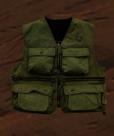 画像1: ウォッシュド コットンキャンバス フィールド ベスト（アーミーグリーン）/Washed Field Vest