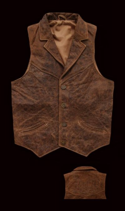 画像1: ウエスタン レザー ベスト（ブラウン）/Western Leather Vest(Brown)