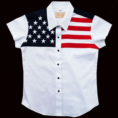 画像1: スカリー USA アメリカ国旗シャツ（キャップスリーブ/アメリカンフラッグ）/Scully Western Shirt(Women's)
