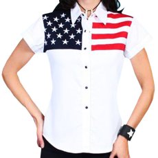 画像3: スカリー USA アメリカ国旗シャツ（キャップスリーブ/アメリカンフラッグ）/Scully Western Shirt(Women's) (3)