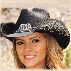 画像1: ブルハイド ウェスタン ストローハット（カウガールファンタジー・ブラック）/BULLHIDE Western Straw Hat Cowgirl Fantasy(Black) (1)