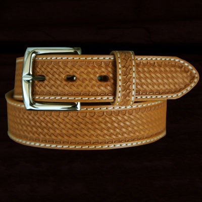 画像1: ウエスタン レザー ベルト タン バスケット38/Leather Belt(Basket Tan)