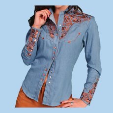 画像2: スカリー 刺繍 ウエスタン シャツ（長袖/ライトブルー）/Scully Long Sleeve Western Shirt(Women's)  (2)