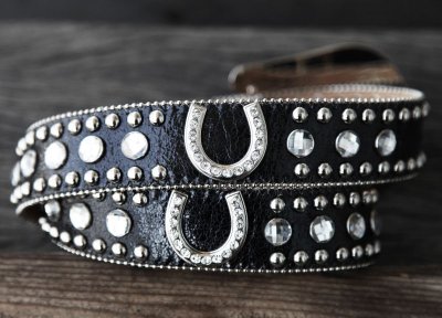 画像3: ホースシュー ラインストーン ウエスタン レザーベルト（ブラック）/Rhinestone Western Belt(Black)