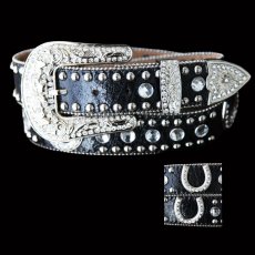 画像1: ホースシュー ラインストーン ウエスタン レザーベルト（ブラック）/Rhinestone Western Belt(Black) (1)