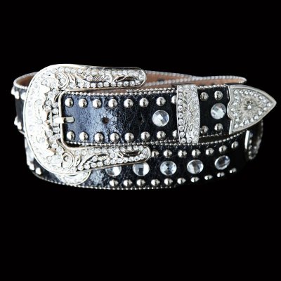 画像1: ホースシュー ラインストーン ウエスタン レザーベルト（ブラック）/Rhinestone Western Belt(Black)