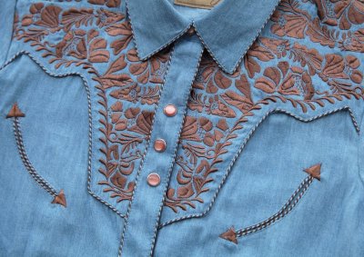 画像1: スカリー ウエスタン 刺繍 シャツ（キャップスリーブ/ライトブルー）/Scully Western Shirt(Women's)