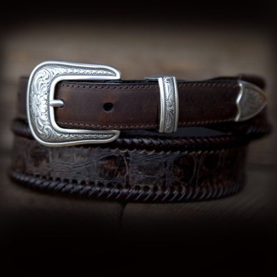 画像1: 3ピース レザートリム ウエスタン レザー ベルト（ブラウン）/Leather Belt(Brown)