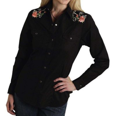 画像1: ローズ 刺繍 ウエスタン シャツ（長袖/ブラック）S/Long Sleeve Western Shirt(Women's)