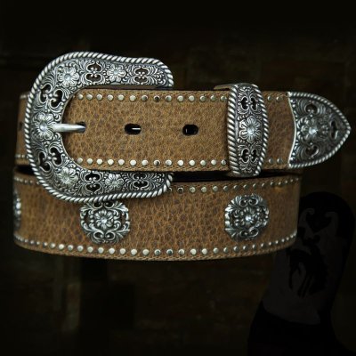 画像1: フローラルコンチョ レザー ベルト（ライトブラウン）/Leather Belt(Light Brown)