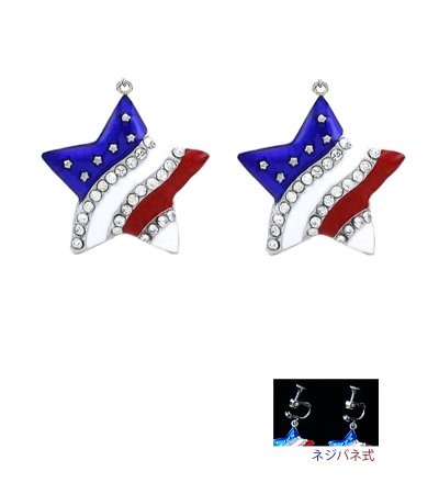 画像1: スター アメリカ国旗 ラインストーン イヤリング/Earrings