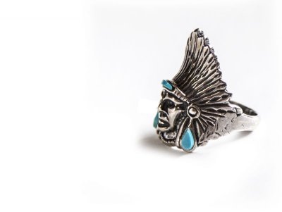 画像2: ナバホ インディアンヘッド リング（スターリングシルバー・ターコイズ）/Navajo Sterling Silver Ring