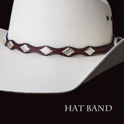 画像1: レザー ハット バンド（ブラウン・シルバー）/Leather Hat Band(Brown)