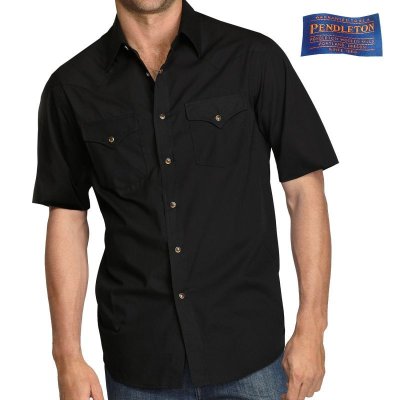 画像1: ペンドルトン 半袖 ウエスタン シャツ ブラック無地 L/Pendleton Shortsleeve Western Shirt