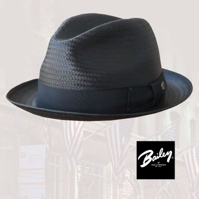 画像1: ベイリー フェドラ ストローハット（ブラック）/Straw Hat