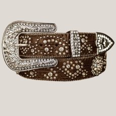 画像1: ハート＆ベリー ラインストーン&スタッズ ウエスタン ベルト（ブラウン）/Rhinestone Studs Western Belt(Brown) (1)