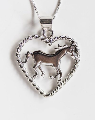 画像1: スターリングシルバー ハート＆ホース ネックレス/Sterling Silver Horse Necklace