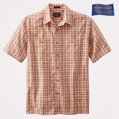 画像1: ペンドルトン 半袖 シャツ タン・マルーンS/Pendleton Shortsleeve Santiam Shirt