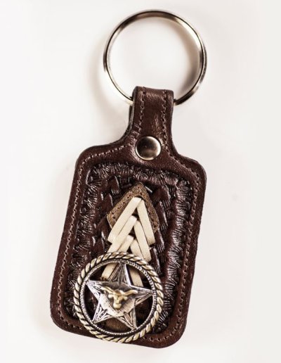 画像1: ウエスタン レザー キーホルダー スクエア ブラウン（スター&ロープエッジコンチョ）/Western Key Fob