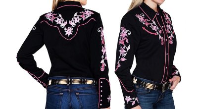 画像2: スカリー ピンクフローラル 刺繍 ウエスタン シャツ（長袖/ブラック）/Scully Long Sleeve Western Shirt(Women's)