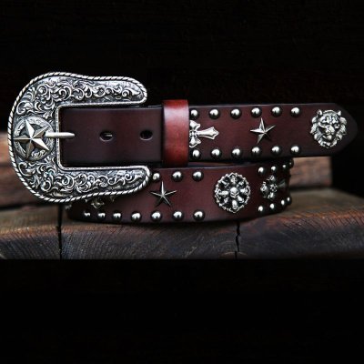 画像1: ローンスターバックル レザー ベルト（ブラウン）/Leather Belt(Brown)