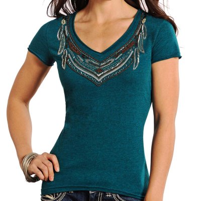 画像1: レディース ウエスタン Tシャツ ダークターコイズ（半袖）/Women's Western T-shirt