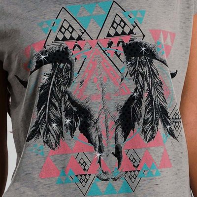 画像2: レディース ラインストーン ウエスタン Tシャツ グレー（半袖）/Women's Western T-shirt