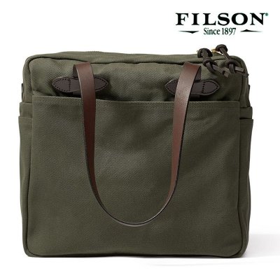 画像1: フィルソン トートバッグ（ファスナー付き/オッターグリーン）/Filson Tote Bag with Zipper(Otter Green)