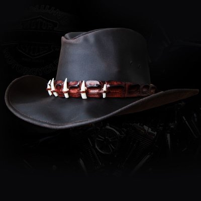 画像1: クロコダイルレザー＆ティース オイルレザーハット（ダークブラウン）/Crocodile Hatband Oiled Leather Hat(Dark Brown)