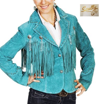 画像1: スカリー レディース フリンジ レザー ジャケット（ターコイズ）/Scully Leather Fringe Jacket(Women's)