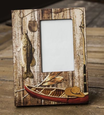 画像1: フィッシング ログキャビン フォトフレーム・写真立て/Photo Frame Fishing