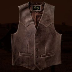 画像3: スカリー ウエスタンヨーク ラムレザー ベスト（ブラウン）/Scully Leather Vest (3)