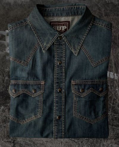 画像1: ビンテージウォッシュ ウエスタン デニム シャツ（インディゴ）L/Western Denim Shirt