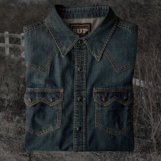 画像1: ビンテージウォッシュ ウエスタン デニム シャツ（インディゴ）L/Western Denim Shirt (1)