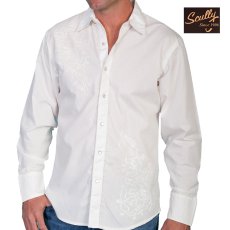 画像1: スカリー スナップフロント 刺繍 シャツ（長袖/ホワイト・フロント刺繍）/Scully Long Sleeve Embroidered Snap Front Shirt(Men's) (1)