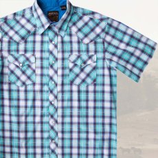 画像1: ローパー ウエスタンシャツ（ターコイズ・ホワイト・ブラウン/半袖）L/Roper Short Sleeve Western Shirt (1)