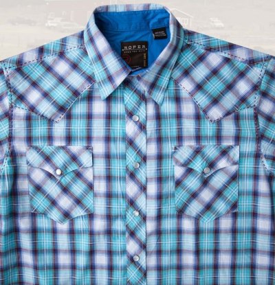 画像2: ローパー ウエスタンシャツ（ターコイズ・ホワイト・ブラウン/半袖）L/Roper Short Sleeve Western Shirt