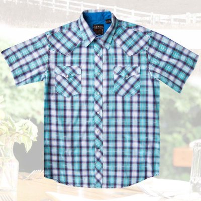 画像1: ローパー ウエスタンシャツ（ターコイズ・ホワイト・ブラウン/半袖）/Roper Short Sleeve Western Shirt