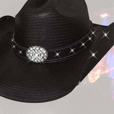 画像1: ブルハイド テリークラーク コレクション ラインストーン ストローハット（ブラック）/Bullhide TERRI CLARK Collection Straw Hat (Black)