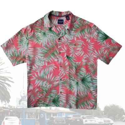 画像1: トロピカル ブリーズ リゾート シャツ （半袖・コーラル&リーフグリーン）L/Tropical Breezes Short Sleeve Shirt