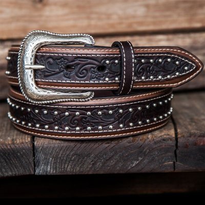 画像1: ウエスタン レザーベルト（オーバーレイダークブラウン・ブラウン）/Western Leather Belt