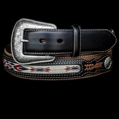 画像1: ウエスタン レザーベルト（コンチョ＆リボン ブラウン・ブラック）/Western Leather Belt