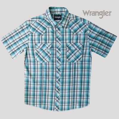 画像1: ラングラー 半袖 ウエスタンシャツ ターコイズブルーM/Wrangler Short Sleeve  Western Shirt