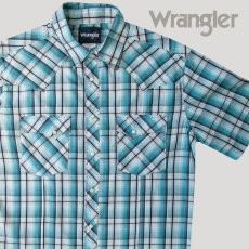 画像1: ラングラー 半袖 ウエスタンシャツ ターコイズブルーM/Wrangler Short Sleeve  Western Shirt (1)