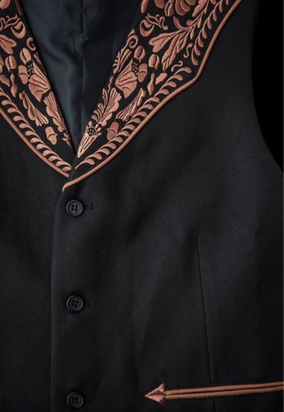画像1: スカリー ウエスタンヨーク フローラル刺繍 ベスト（ブラック）/Scully Floral Embroidery Vest (Black)