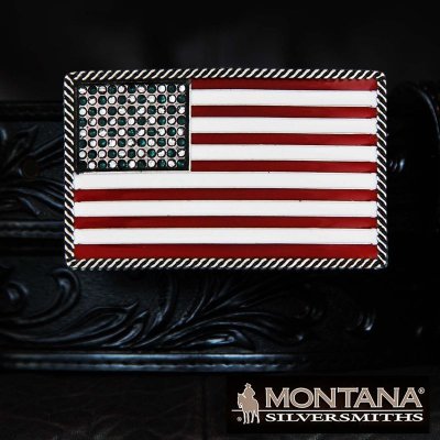 画像1: モンタナシルバースミス ベルト バックル アメリカンフラッグ/Montana Silversmiths Belt Buckle