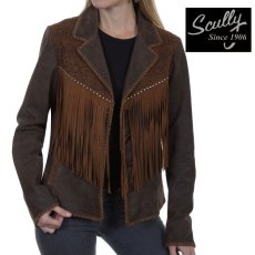 画像1: スカリー レディース ラムスエード フリンジ レザー ジャケット（ブラウン）/Scully Lamb Suede Leather Fringe Jacket(Women's) (1)