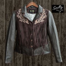 画像1: スカリー レディース フリンジ 刺繍 レザー ジャケット（ブラウン）/Scully Leather Fringe Jacket(Women's) (1)